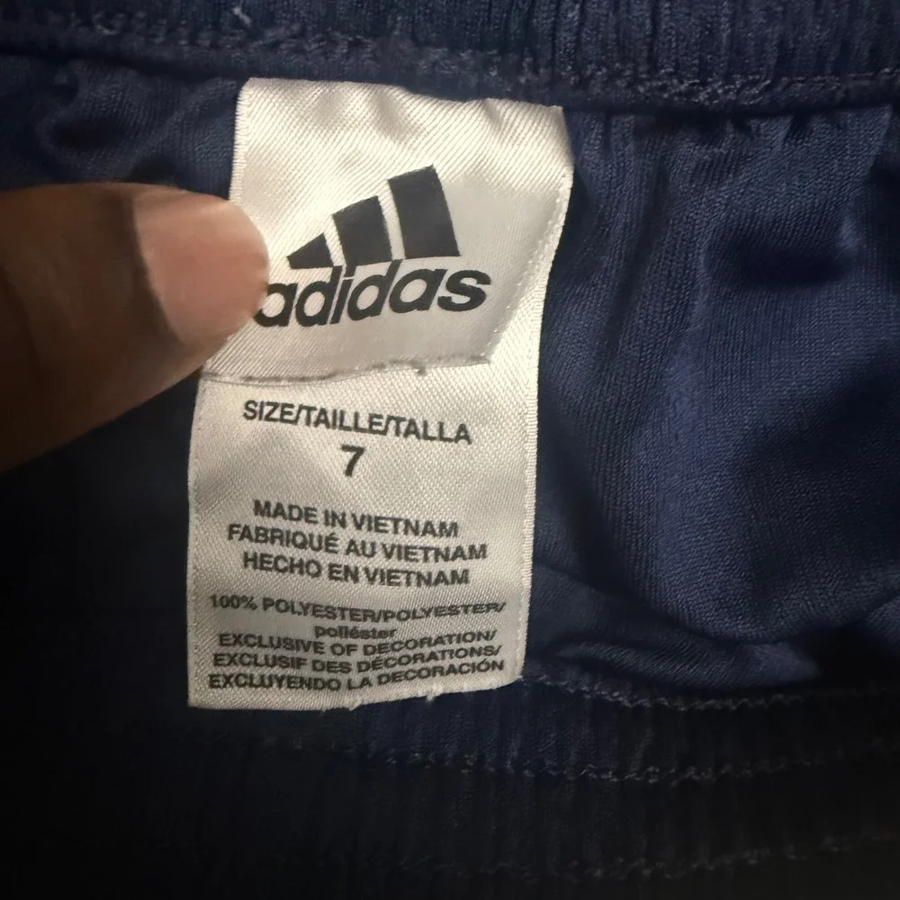Adidas Kids Navy Blue Lime Green Stripe Mesh Athletic Shorts Boys Size 7